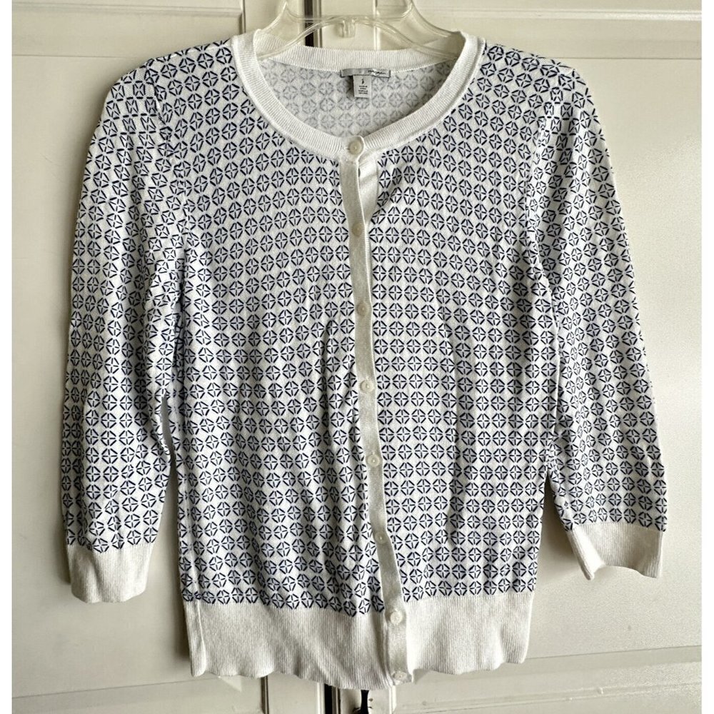Halogen Nordstrom Womens Small Blue White Geometric Lightweight Cardigan Sweater
